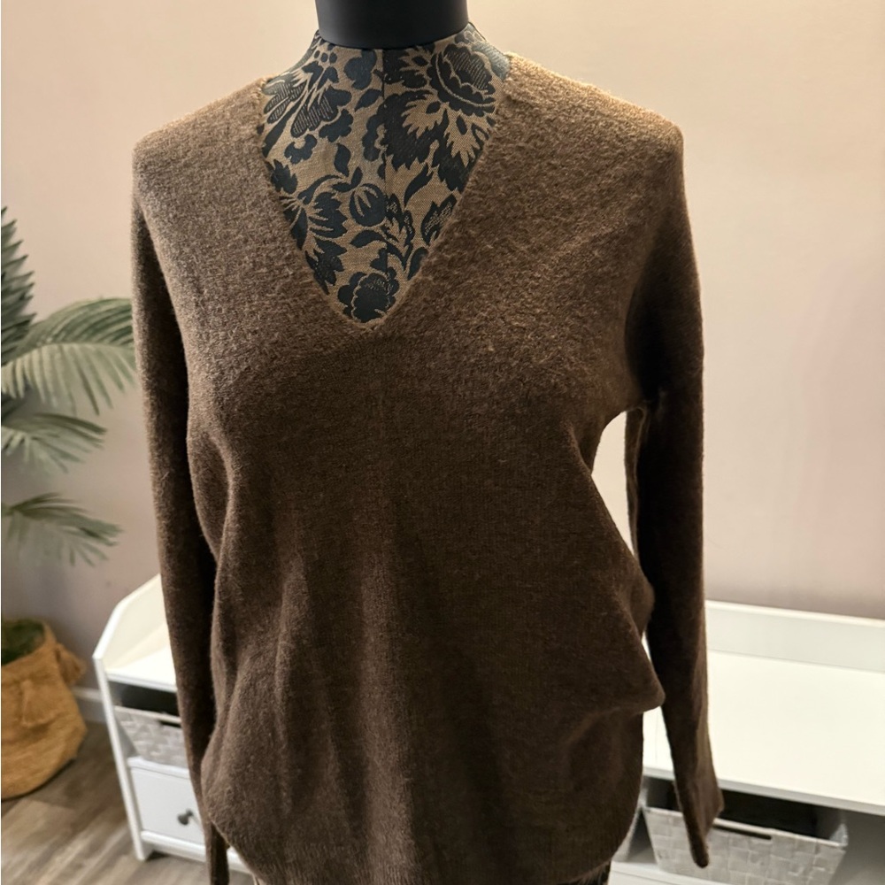 Leith Chocolate V-Neck Sweater elegant soft modern